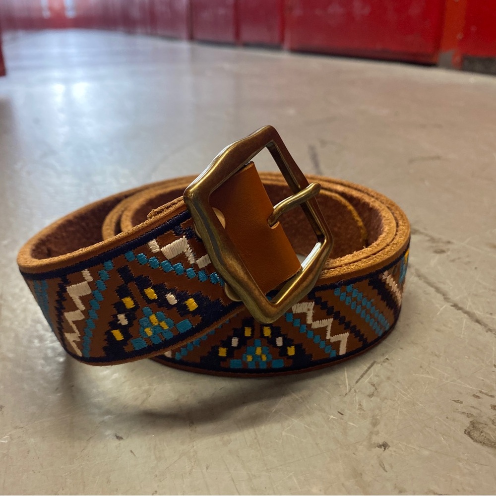 Lucky Brand Women's Brown Embroidered Geometric Leather Belt | Size L